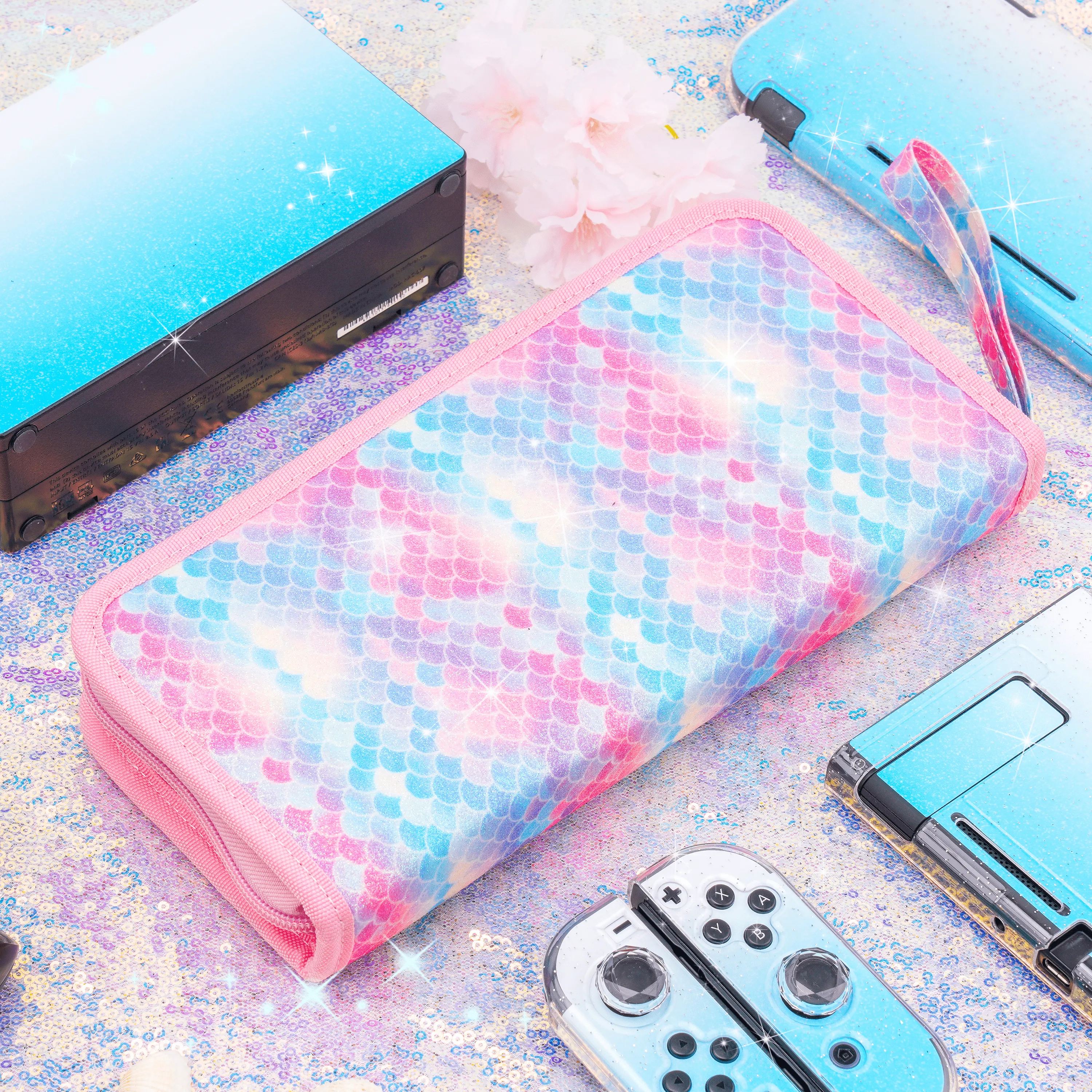 Mermaid or Black Glitter Carrying Case - Nintendo Switch Lite Standard OLED