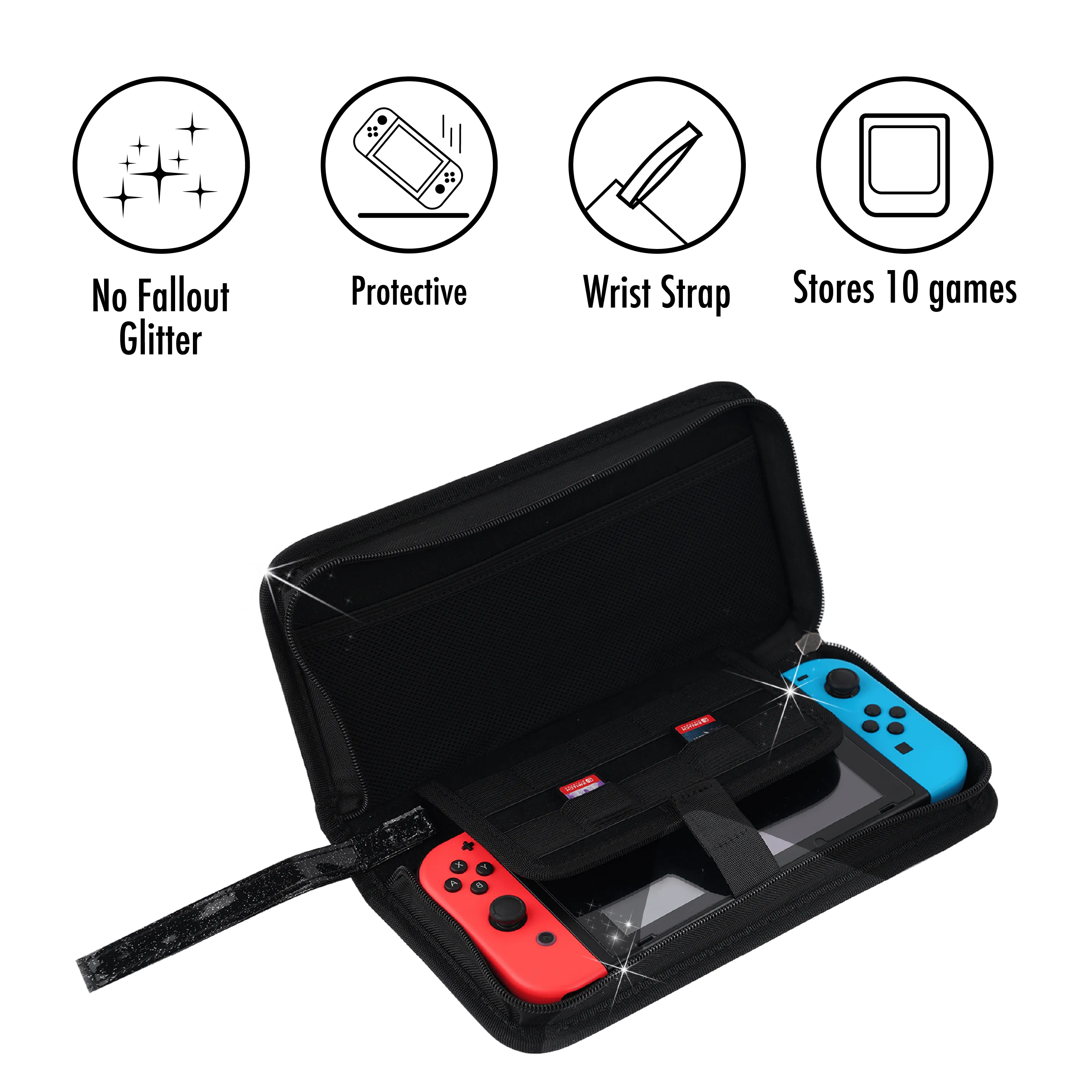 Mermaid or Black Glitter Carrying Case - Nintendo Switch Lite Standard OLED