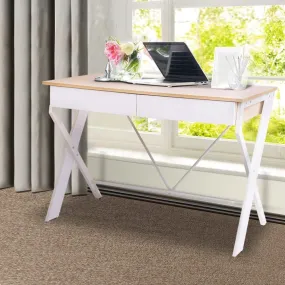 Metal Desk with Drawer - White with Oak Top