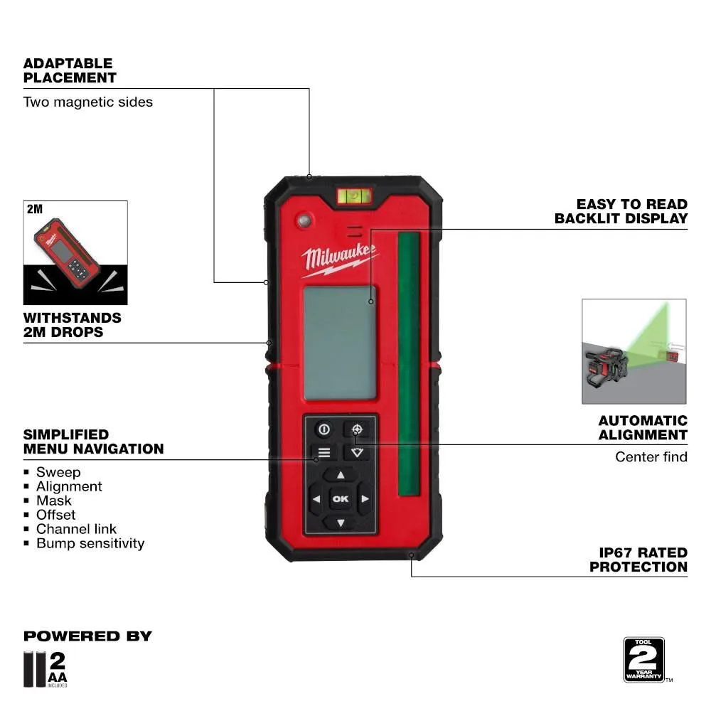 Milwaukee 3702-21 M18 Green Interior Rotary Laser Level Kit w/ Remote/Receiver & Wall Mount Bracket