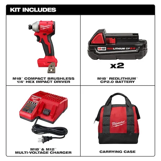 Milwaukee M18™ Compact Brushless 1/4" Hex Impact Driver Kit (1 Kit)