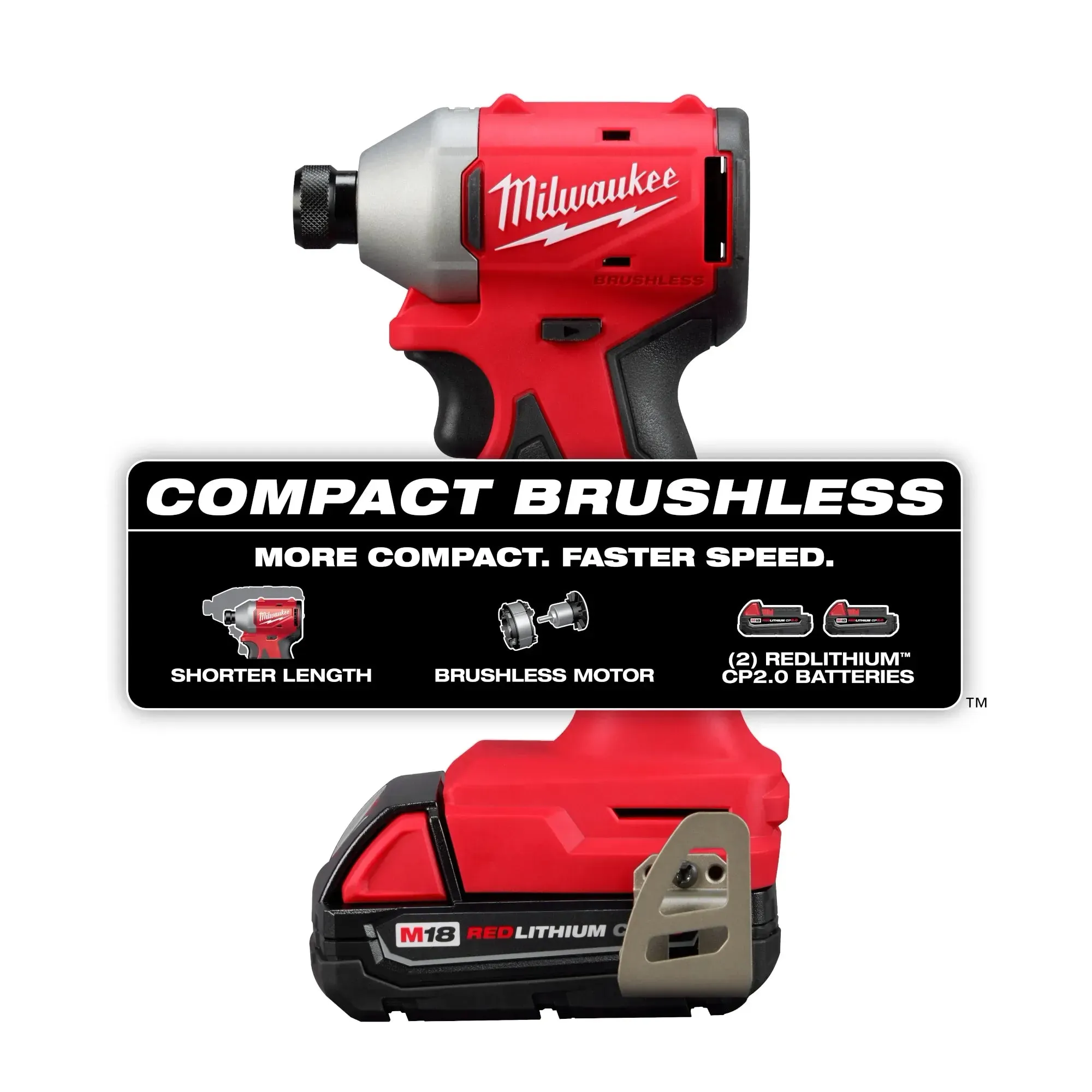 Milwaukee M18™ Compact Brushless 1/4" Hex Impact Driver Kit (1 Kit)