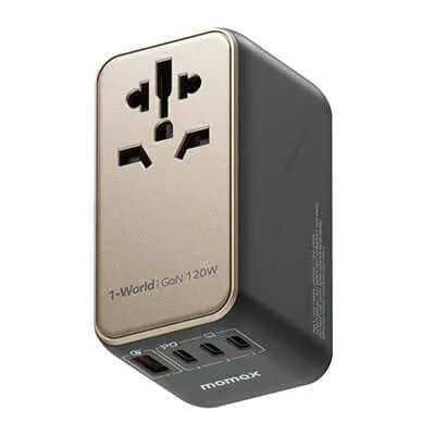 Momax 1-World Universal 4-Port Travel GaN Charger 120W   USB-C Cable