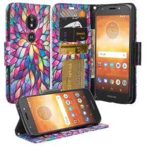 Motorola Moto E5 Play / E5 Cruise / E5 GO Wallet Case, Wrist Strap Leather Wallet Case [Kickstand] with ID & Credit Card Slots - Rainbow Flower