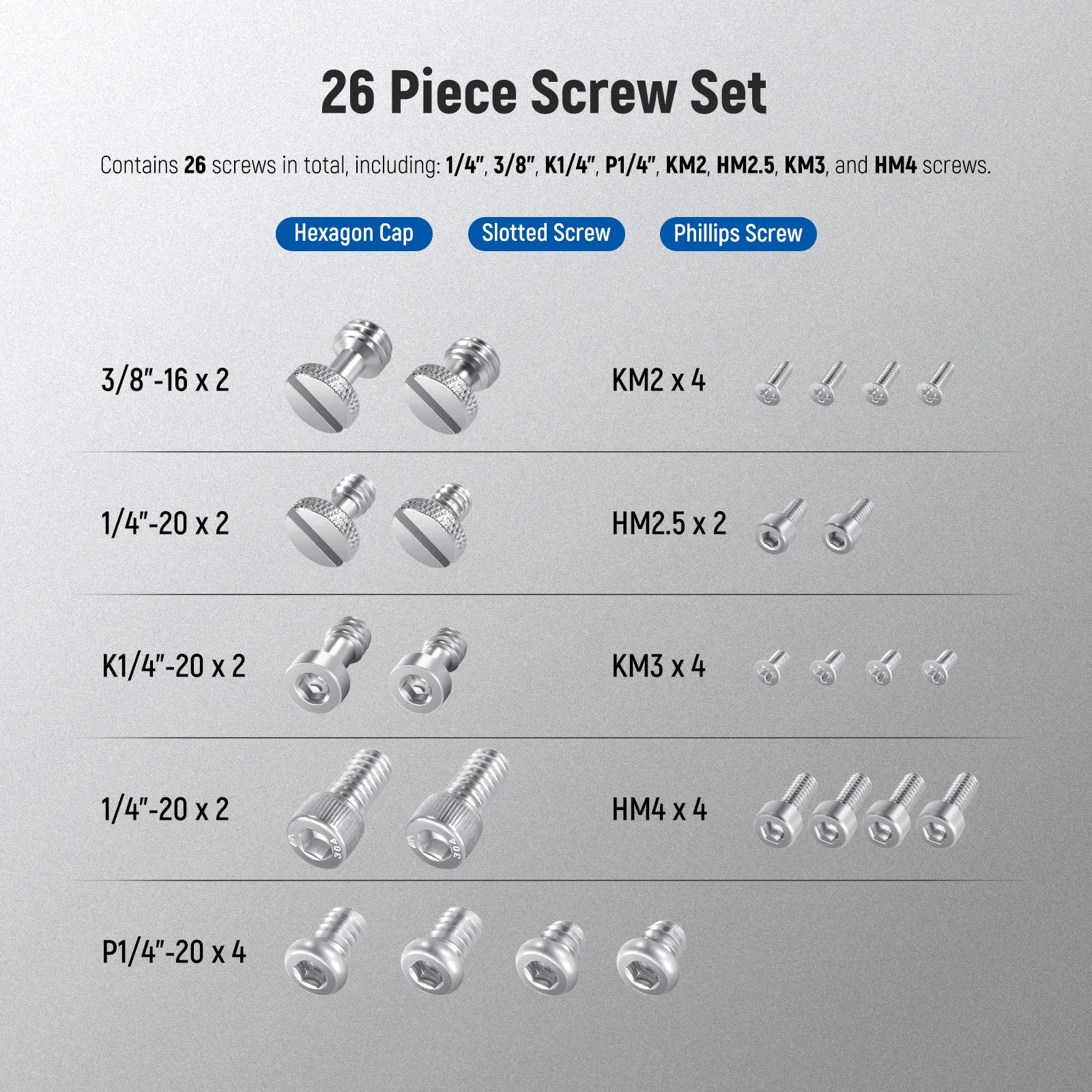 NEEWER UA002 26PCS Camera Screw Set