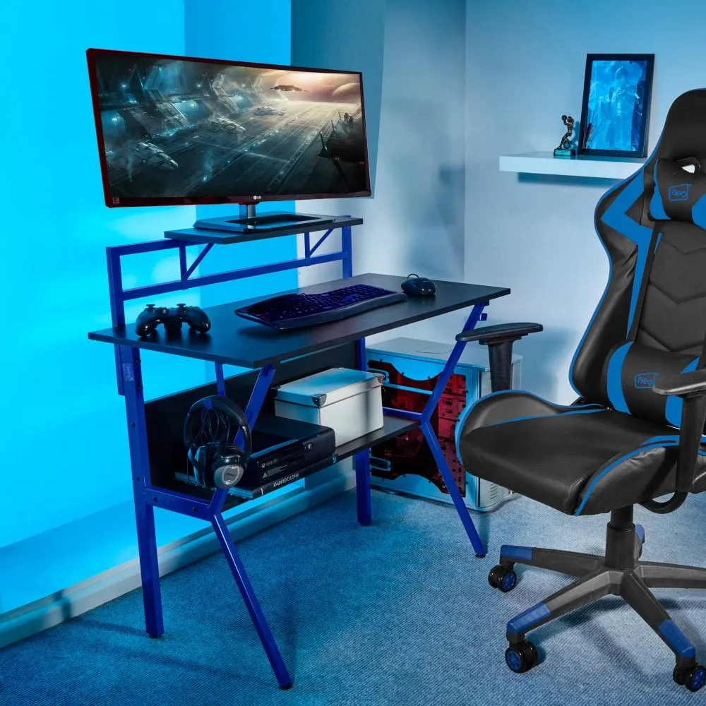 Neo Blue Ergonomic 2 Tier Gaming Computer Office Desk