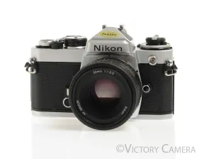 Nikon FE Chrome 35mm Film Camera 50mm F1.8 Lens -New Seals- [EXC]