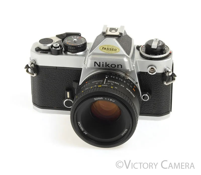 Nikon FE Chrome 35mm Film Camera 50mm F1.8 Lens -New Seals- [EXC]