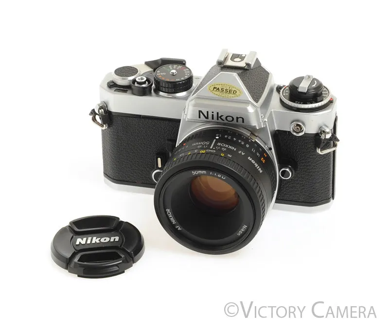 Nikon FE Chrome 35mm Film Camera 50mm F1.8 Lens -New Seals- [EXC]