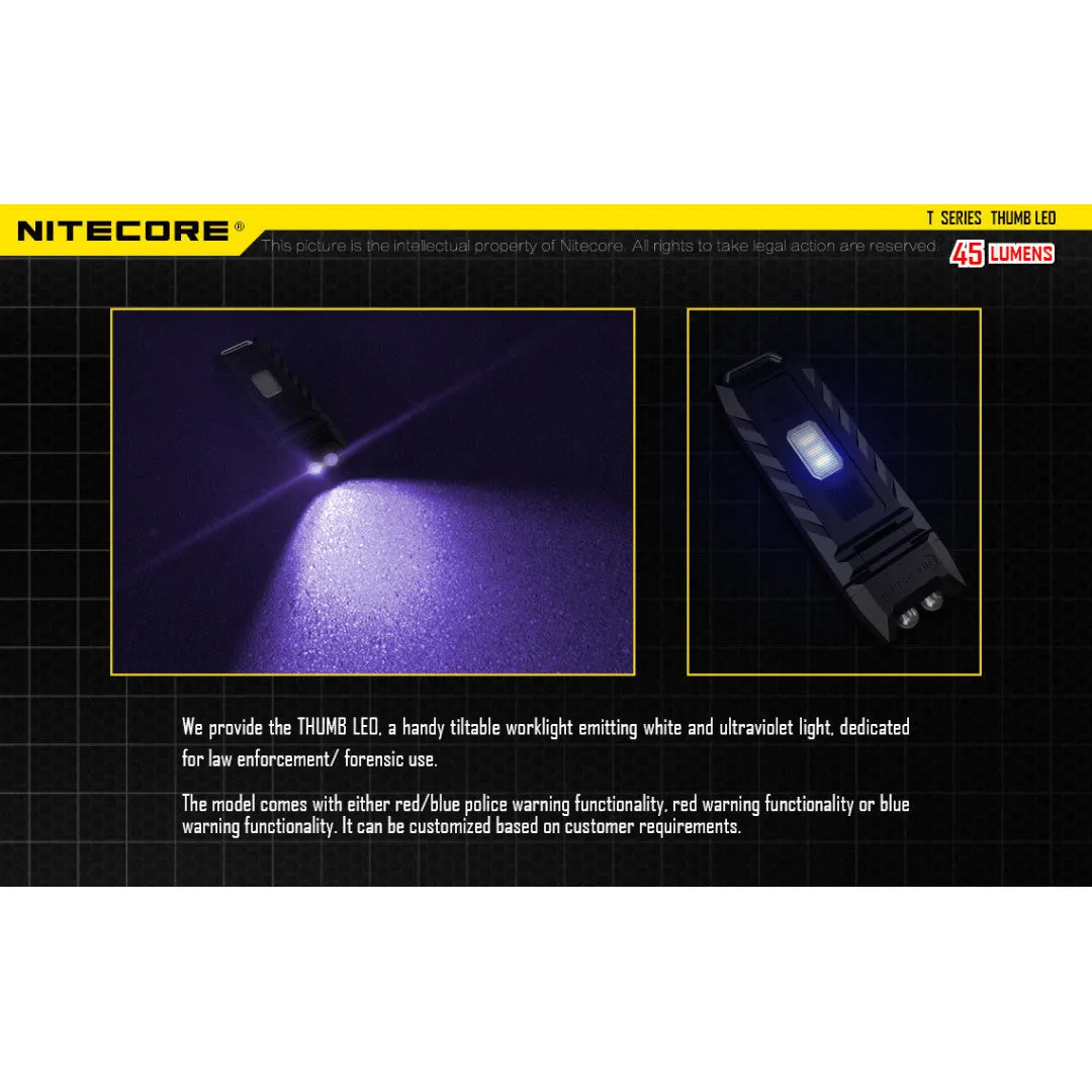 Nitecore THUMB-LEO Clip-On/Tiltable Keychain Light w/ Aux. UV Beam (45 Lumens | Rechargeable)