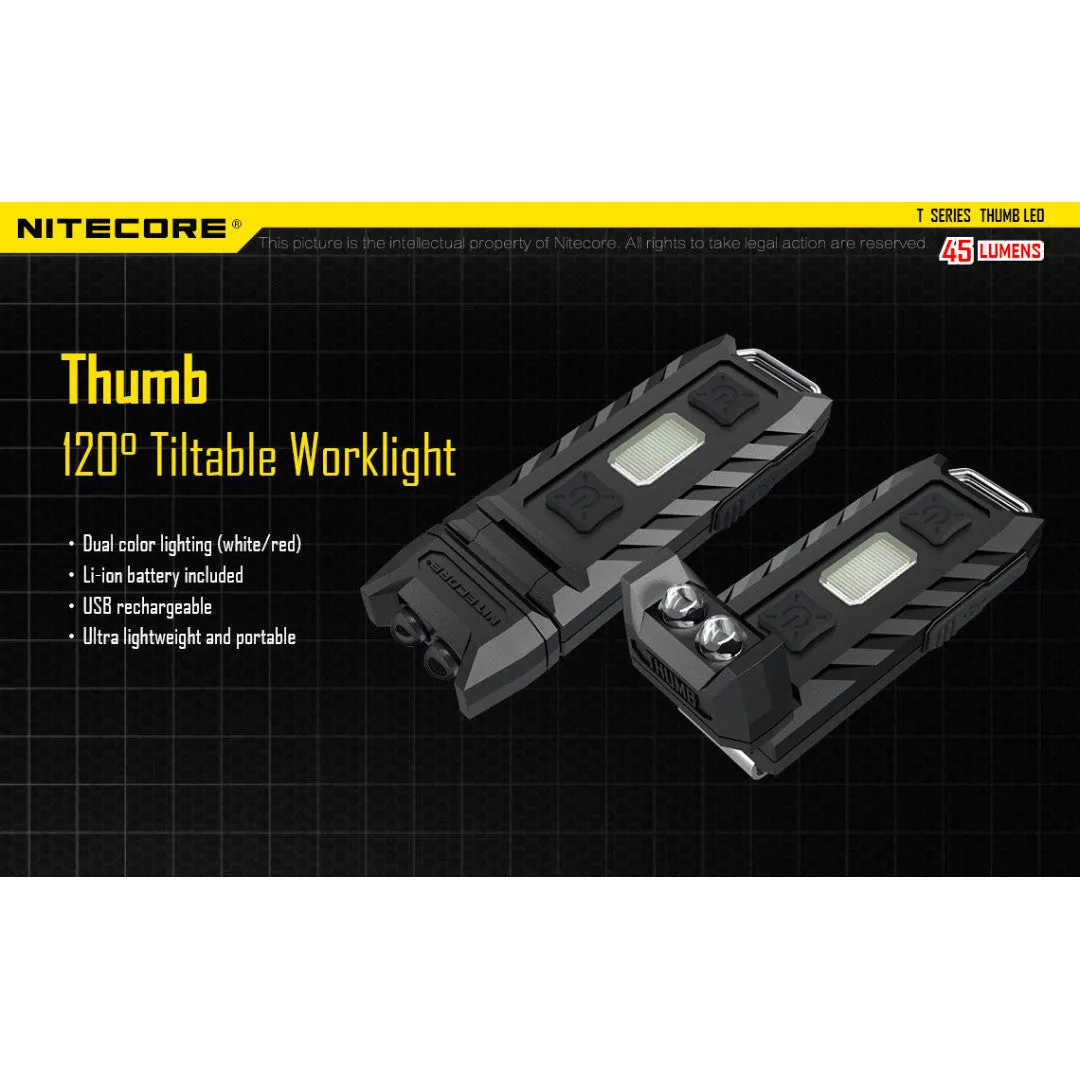 Nitecore THUMB-LEO Clip-On/Tiltable Keychain Light w/ Aux. UV Beam (45 Lumens | Rechargeable)