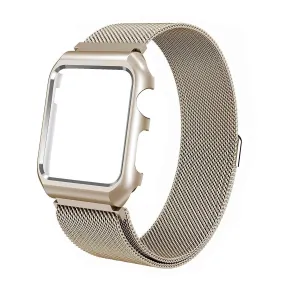 Noir Apple Watch Band with Case 38mm, Stainless Steel Mesh Milanese Loop with Adjustable Magnetic Closure for Apple Watch Series 3 2 1, Gold