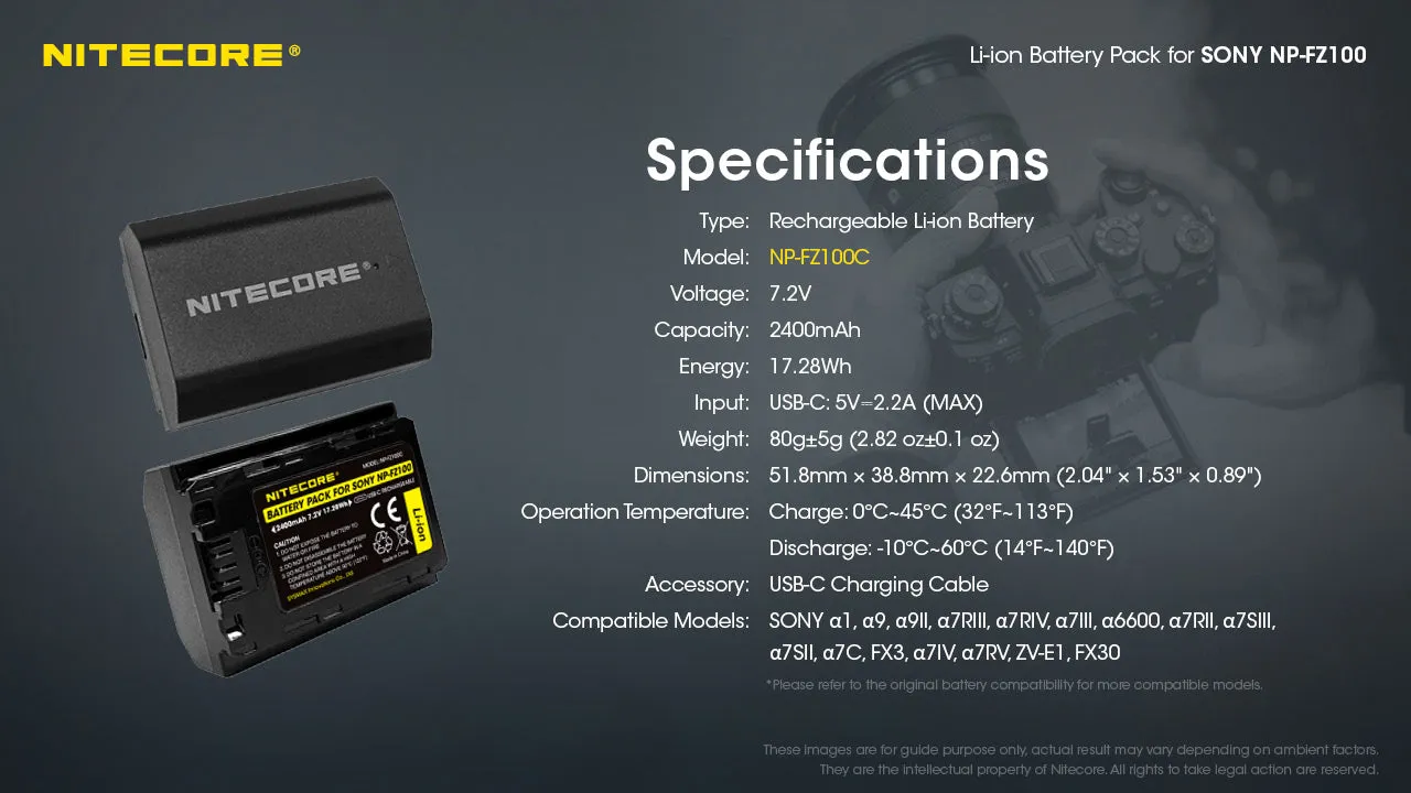 NP-FZ100C (2400mAh) Battery Pack for Sony