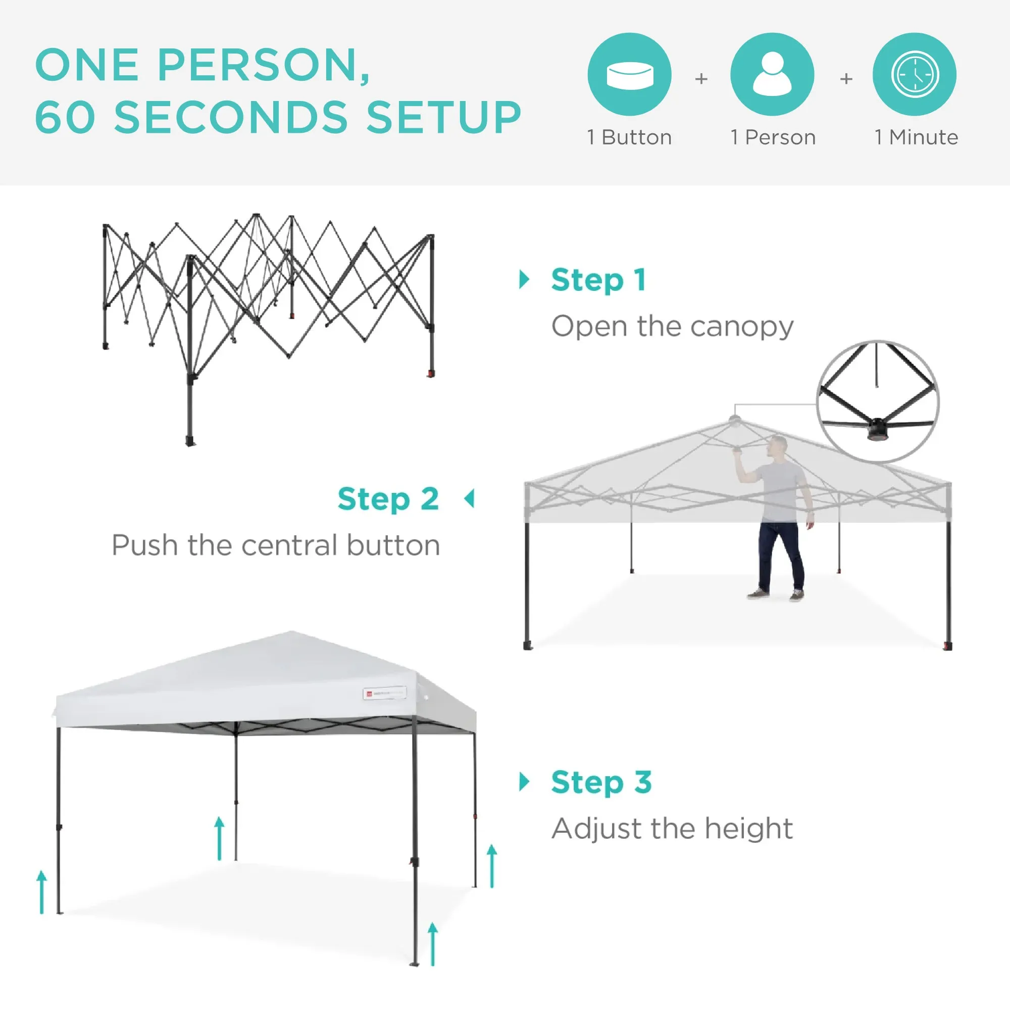 One-Person Setup Instant Pop Up Canopy w/ Case, 4 Weight Bags - 12x12ft