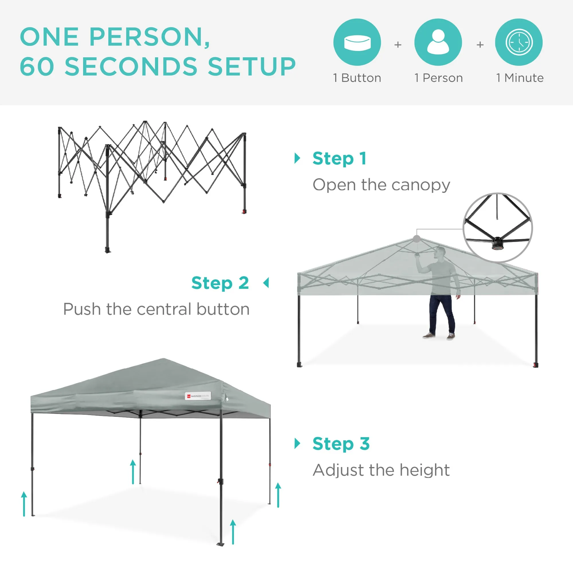 One-Person Setup Instant Pop Up Canopy w/ Case, 4 Weight Bags - 12x12ft