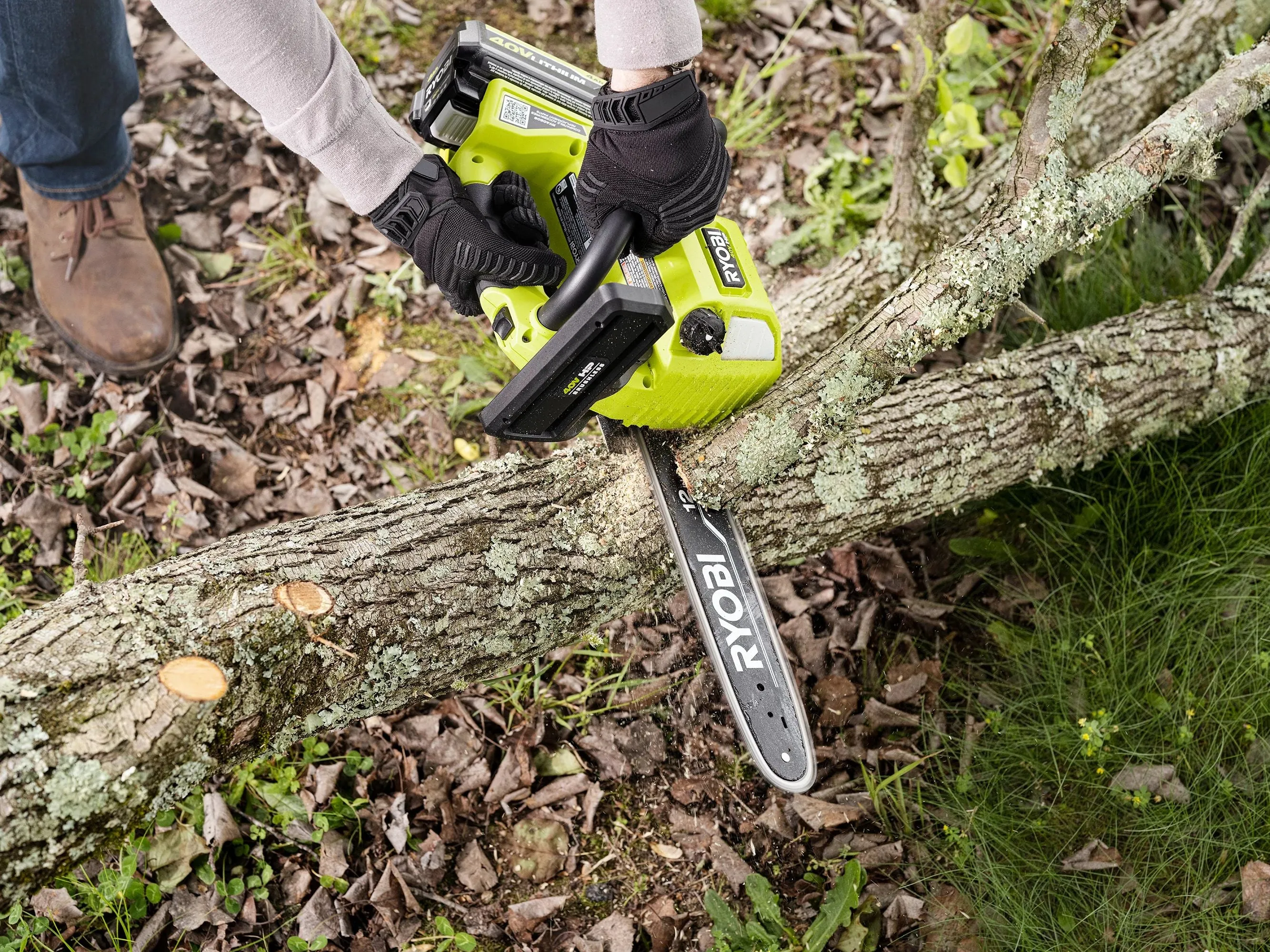 Open Box -  RYOBI 40V HP Brushless 12 in. Top Handle Electric Cordless Chainsaw with 4.0 Ah Battery and Charger