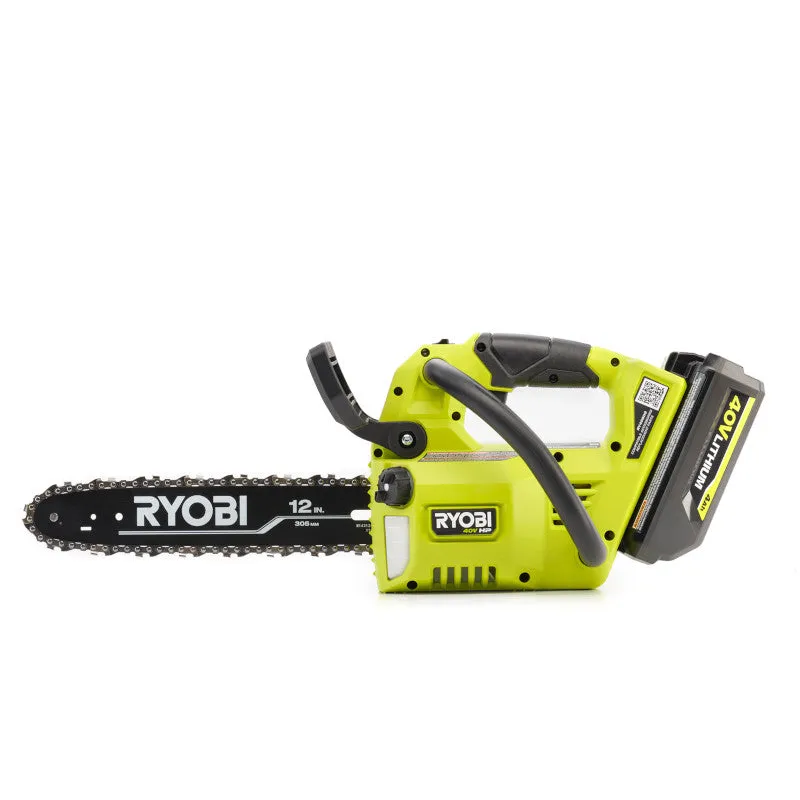 Open Box -  RYOBI 40V HP Brushless 12 in. Top Handle Electric Cordless Chainsaw with 4.0 Ah Battery and Charger