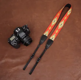 Orange Embroidery Series Flowers Pattern brown Handmade DSLR Leather Camera Strap 7590