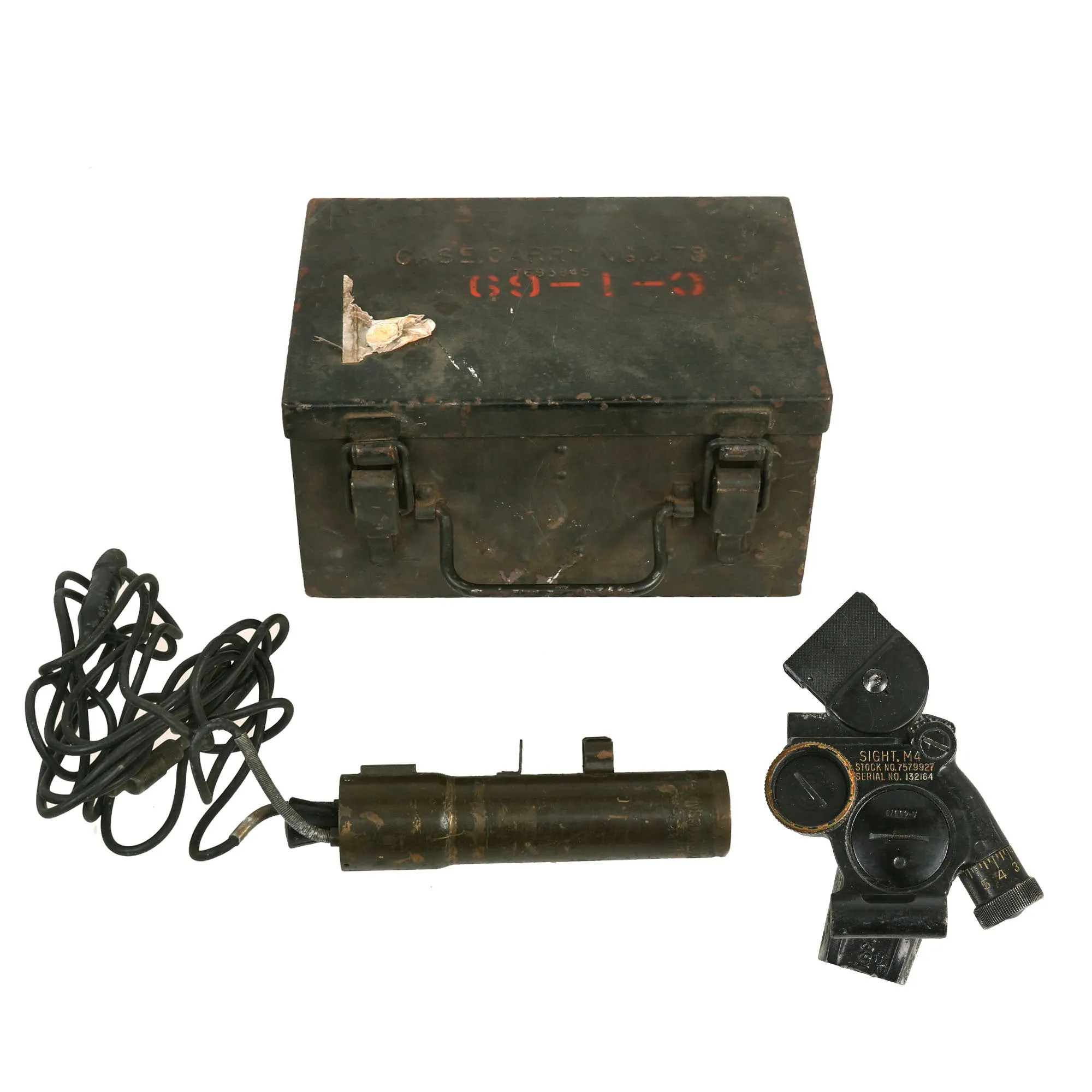 Original U.S. Vietnam War Era M4 Collimator Sight With M-42 Light Instrument and 1965 Dated M78 Metal Carry Case - As Used on 60mm and 81mm Mortar Systems