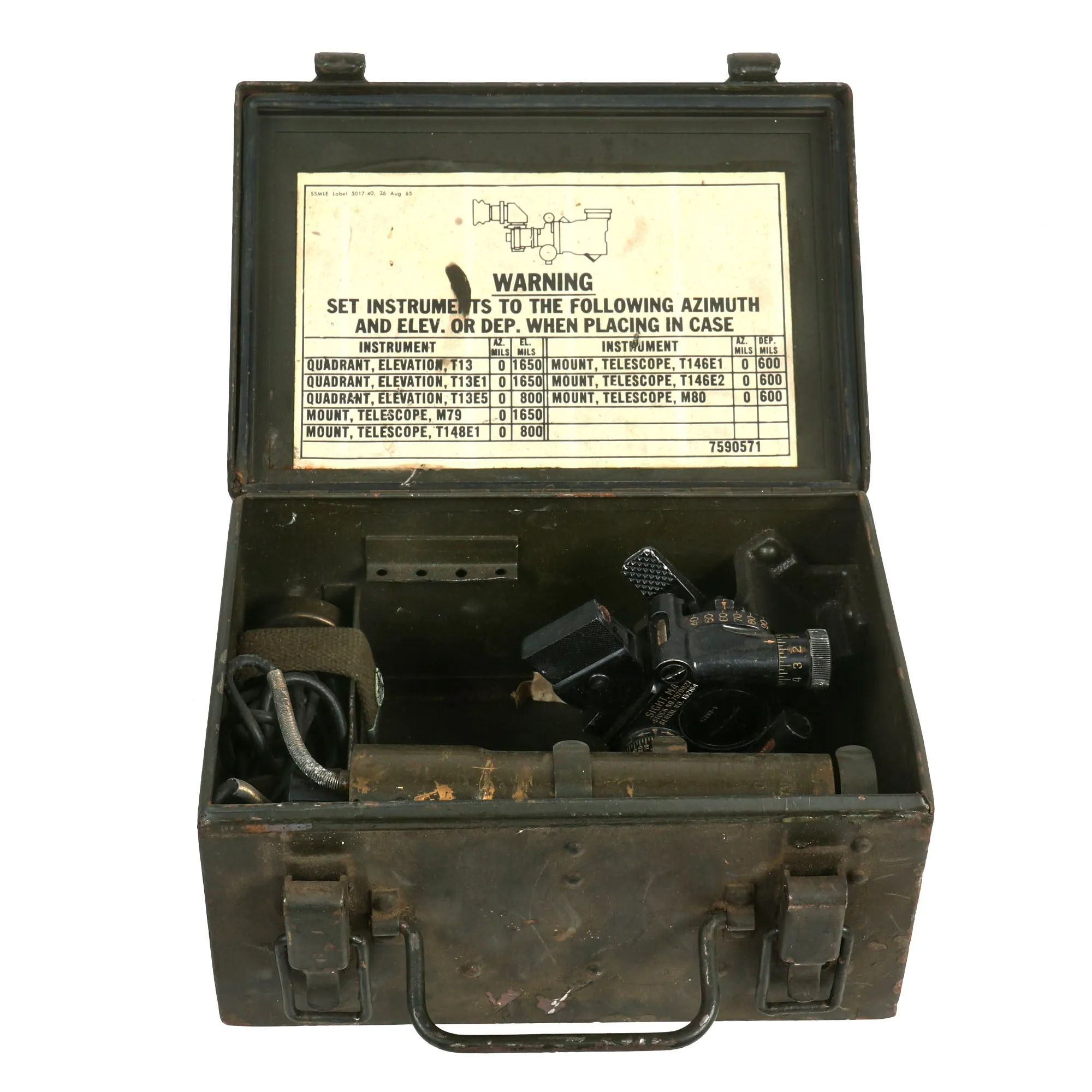 Original U.S. Vietnam War Era M4 Collimator Sight With M-42 Light Instrument and 1965 Dated M78 Metal Carry Case - As Used on 60mm and 81mm Mortar Systems