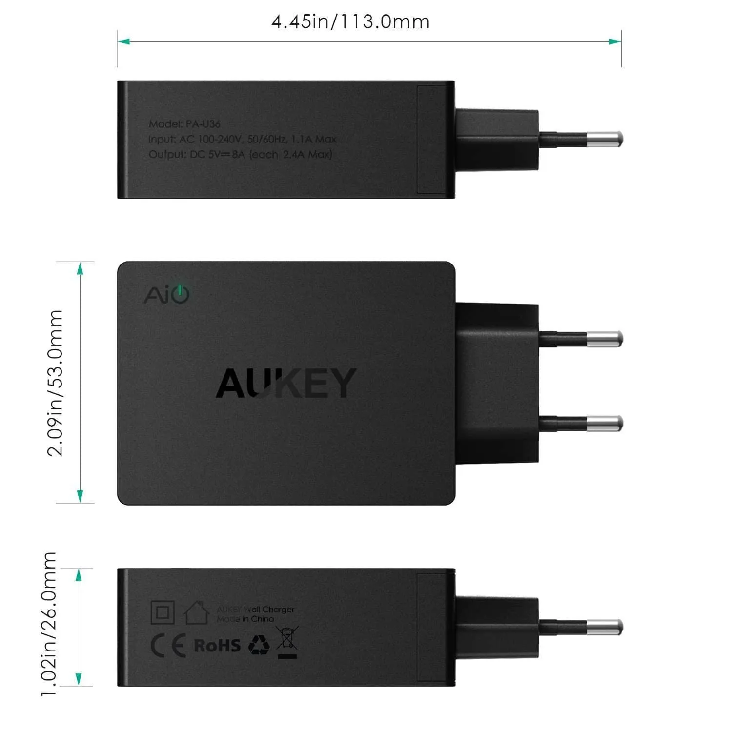 PA-U36 40W 8A 4 USB Port AiPower Travel Charger