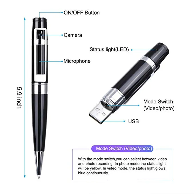 Pen Hidden Camera Portable Video Recorder Mini DVR Meeting Pens Body Cam Built-in 16G Micro SD Card