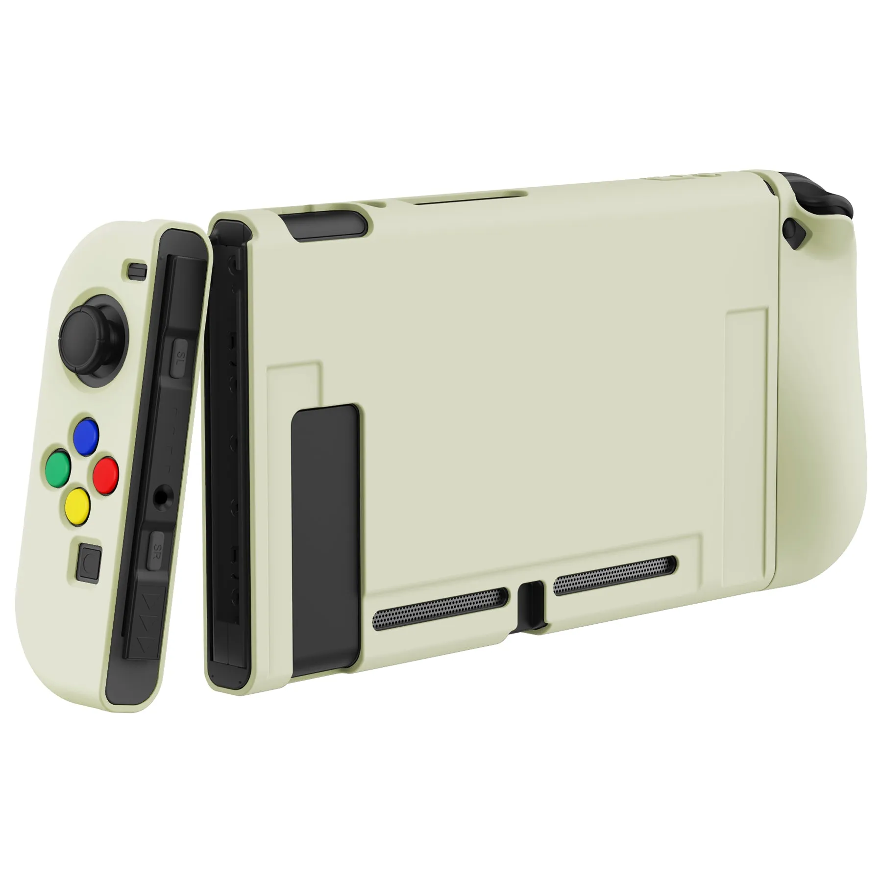 PlayVital Antique Yellow Protective Case for NS Switch, Soft TPU Slim Case Cover for NS Switch Joy-Con Console with Colorful ABXY Direction Button Caps - NTU6033G2