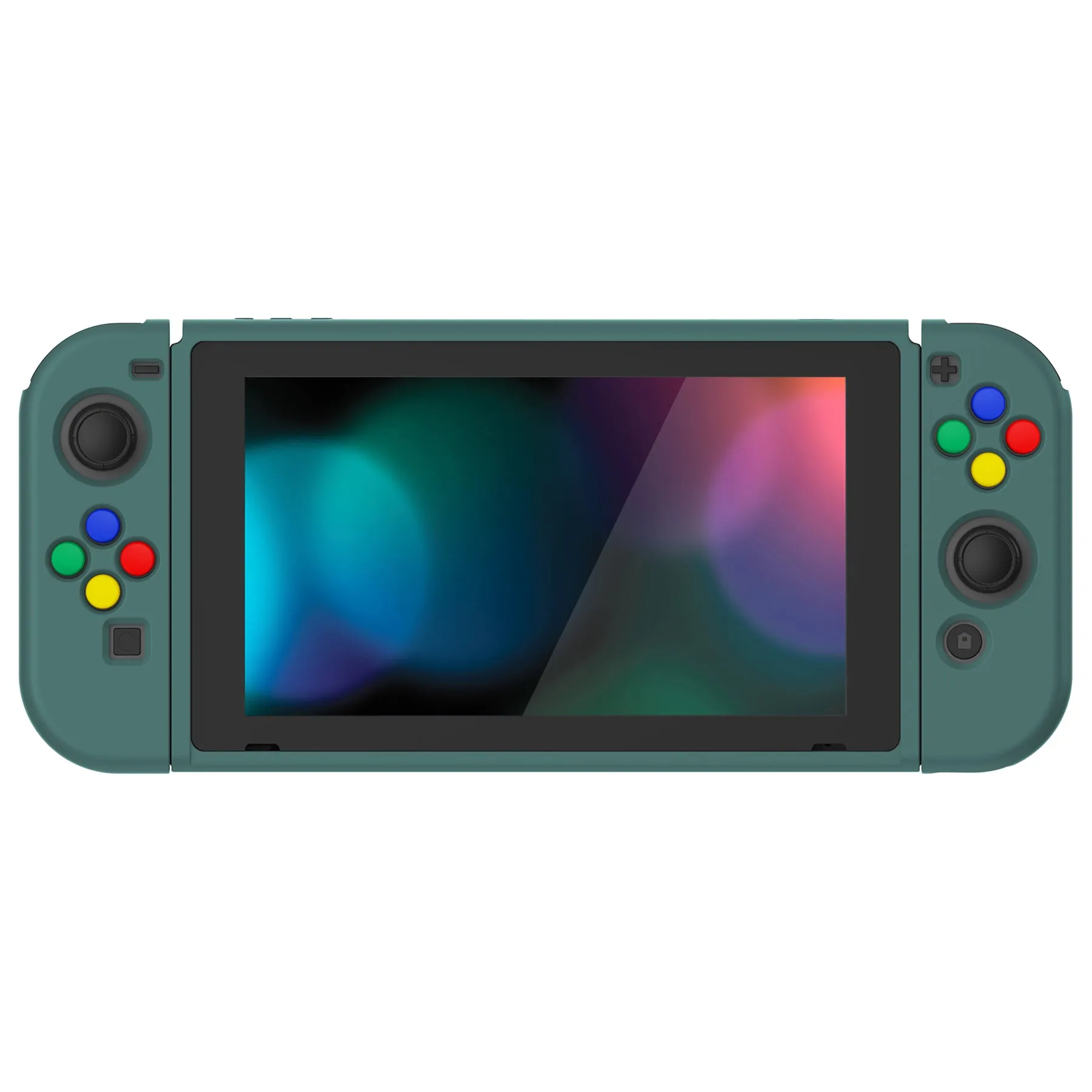 PlayVital Hunter Green Protective Case for NS Switch, Soft TPU Slim Case Cover for NS Switch Joy-Con Console with Colorful ABXY Direction Button Caps - NTU6036G2