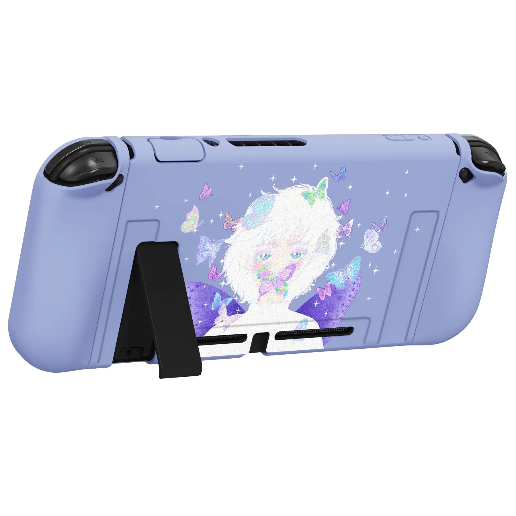 PlayVital ZealProtect Soft Protective Case for Nintendo Switch, Flexible Cover Protector for Nintendo Switch with Tempered Glass Screen Protector & Thumb Grip Caps & ABXY Direction Button Caps - Butterfly Fairy - RNSYV6031