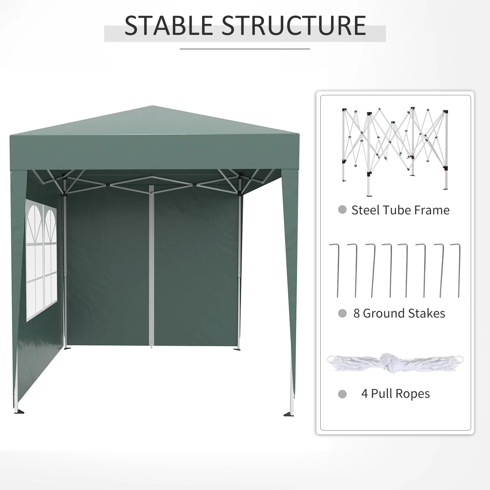 Pop Up Gazebo Canopy, size (2 x 2m)-Green