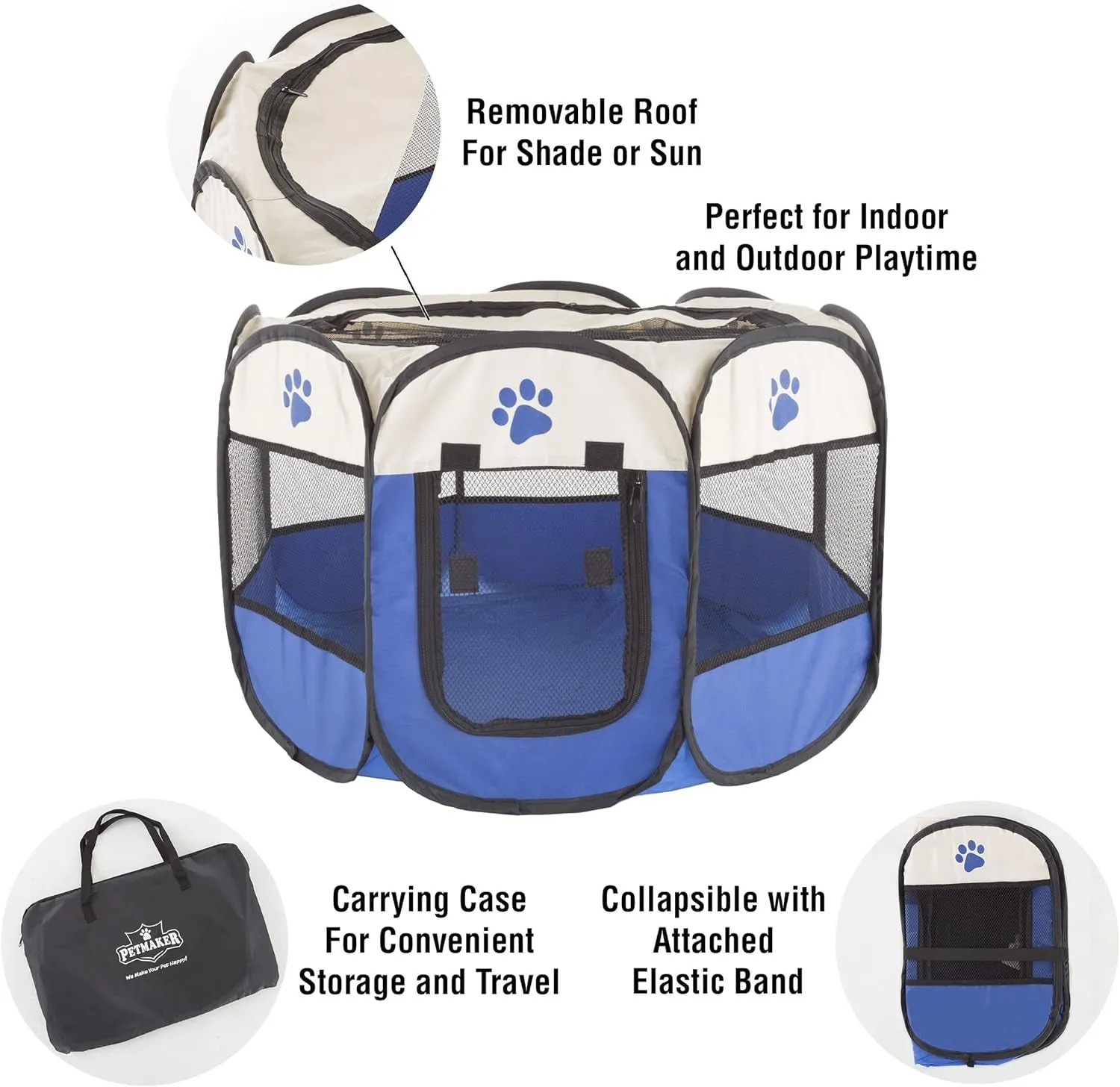 Pop-Up Pet Playpen - 26-Inch Indoor and Outdoor Dog Kennel with Carrying Bag - Portable Pet Enclosure for Dogs and Small Animals by  (Blue)