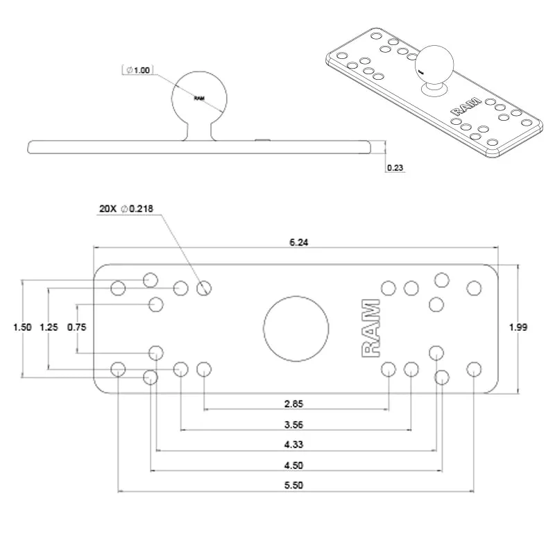 RAM 1" Ball Universal Mount B-Size (RAM-B-111U)