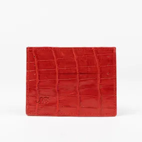 Red Genuine Crocodile Skin Credit Card Case