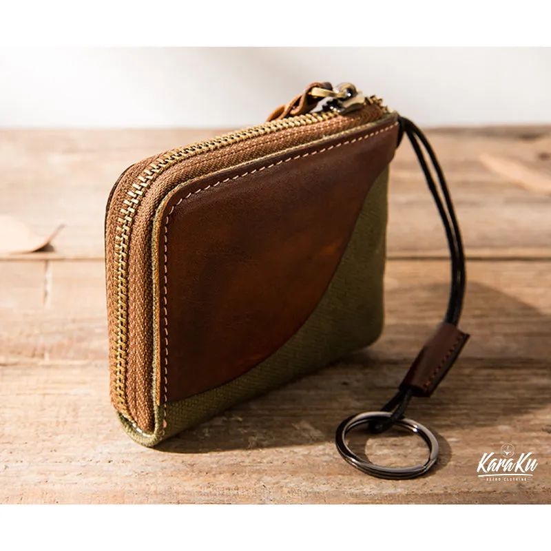 Retro Leather & Canvas Card Case