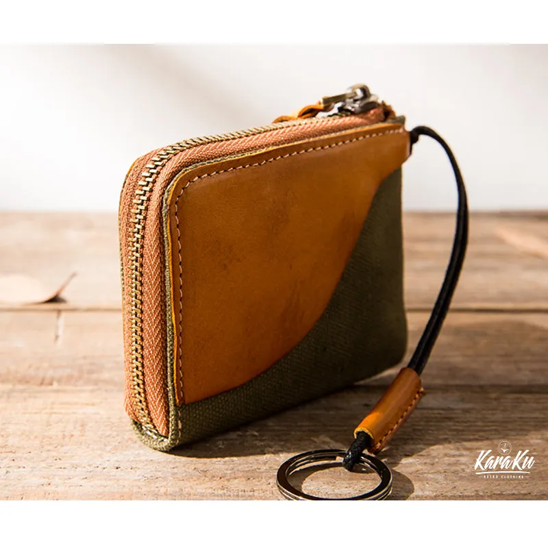 Retro Leather & Canvas Card Case