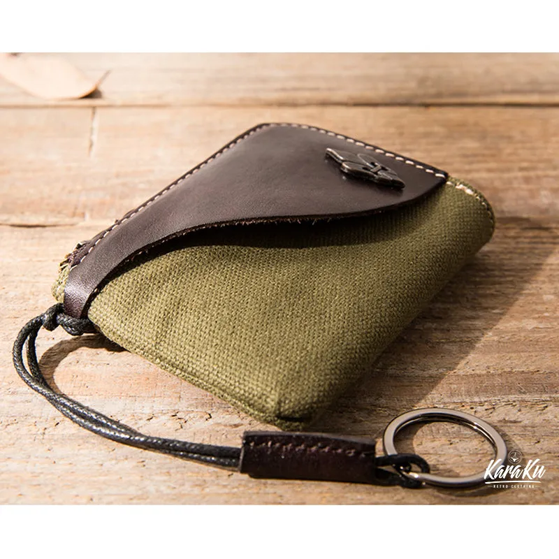 Retro Leather & Canvas Card Case