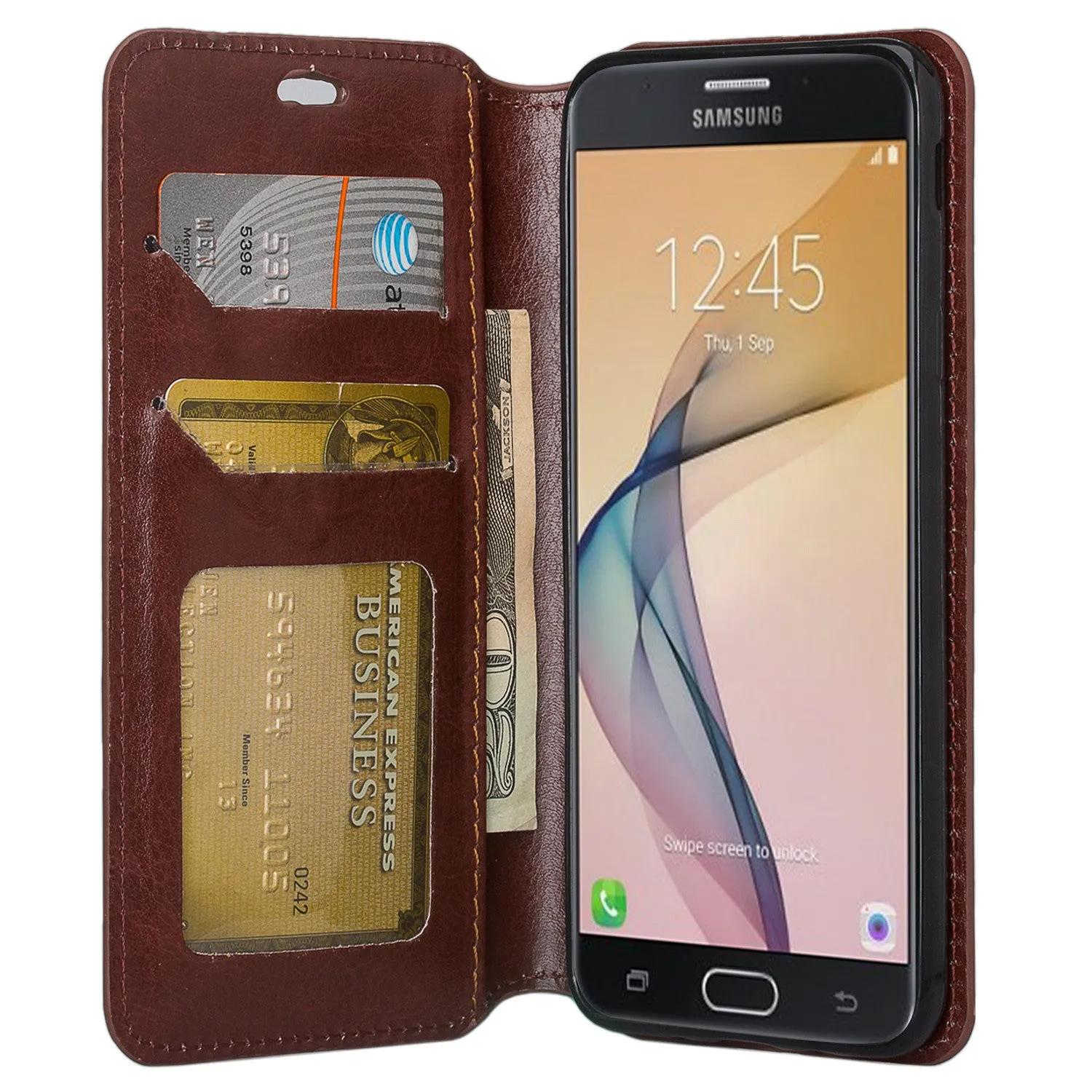 Samsung  Galaxy J5 Prime Case, Magnetic Fold[Kickstand] Pu Leather Wallet Case with ID & Credit Card Slots for Samsung Galaxy  J5 Prime - Brown