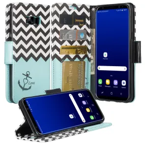 Samsung Galaxy S8 Plus Case, Wrist Strap Pu Leather Magnetic Fold[Kickstand] Wallet Case with ID & Credit Card Slots for Galaxy S8 Plus, SM-G955 - Teal Anchor