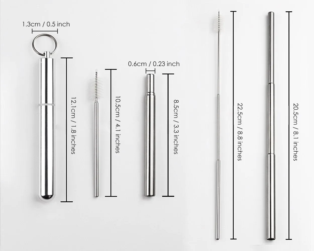 Stainless Steel Straw 2 Pieces Telescopic Straw with Case and Cleaning Brush