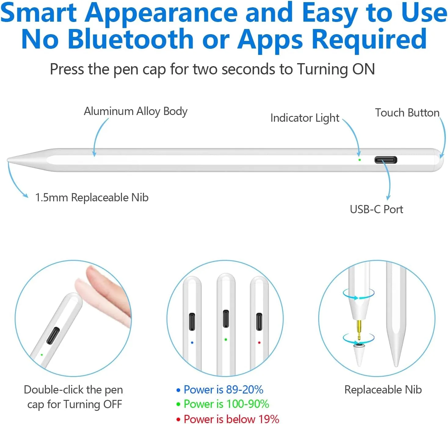 Stylus Pen for Apple Ipad (2018-2024), 2Nd Generation Pencil with Tilting Detection & High Precision, Compatible Ipad 6Th~10Th Gen Ipad Pro 11"/12.9"/13" Ipad Air 3Rd-6Th Ipad Mini 5Th/6Th