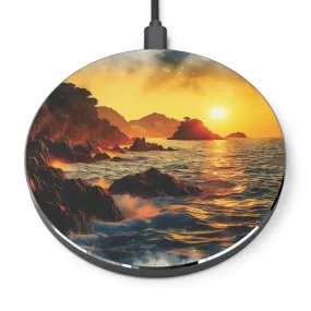 Sunset on a wavy sea with watercolor effect  Wireless Charger