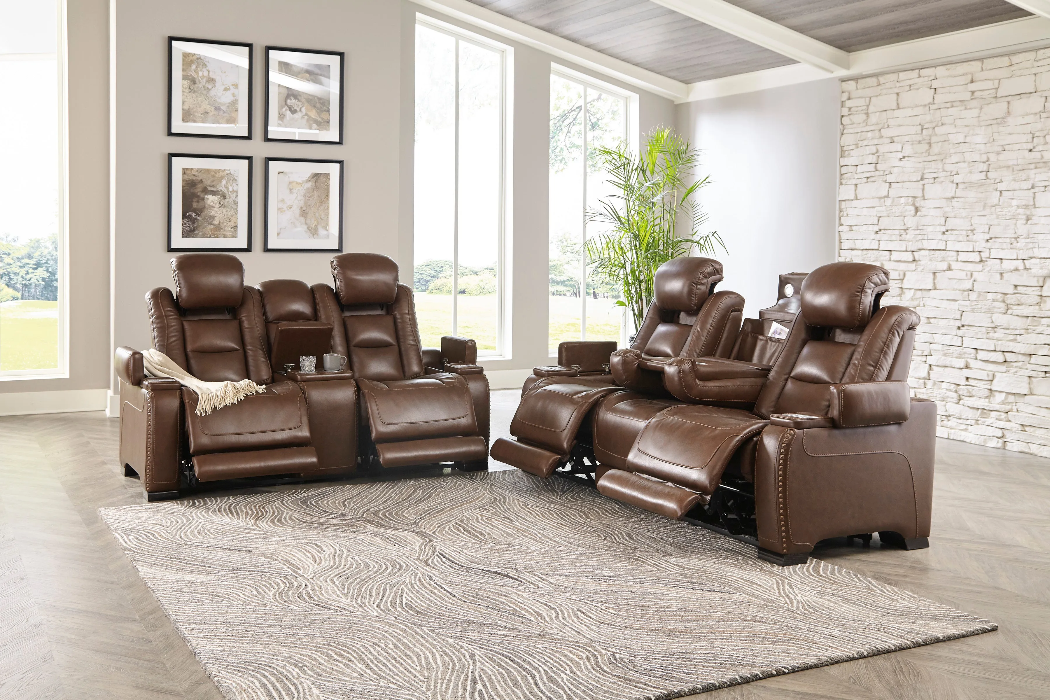 The Man-Den Mahogany Power Reclining Living Room Set