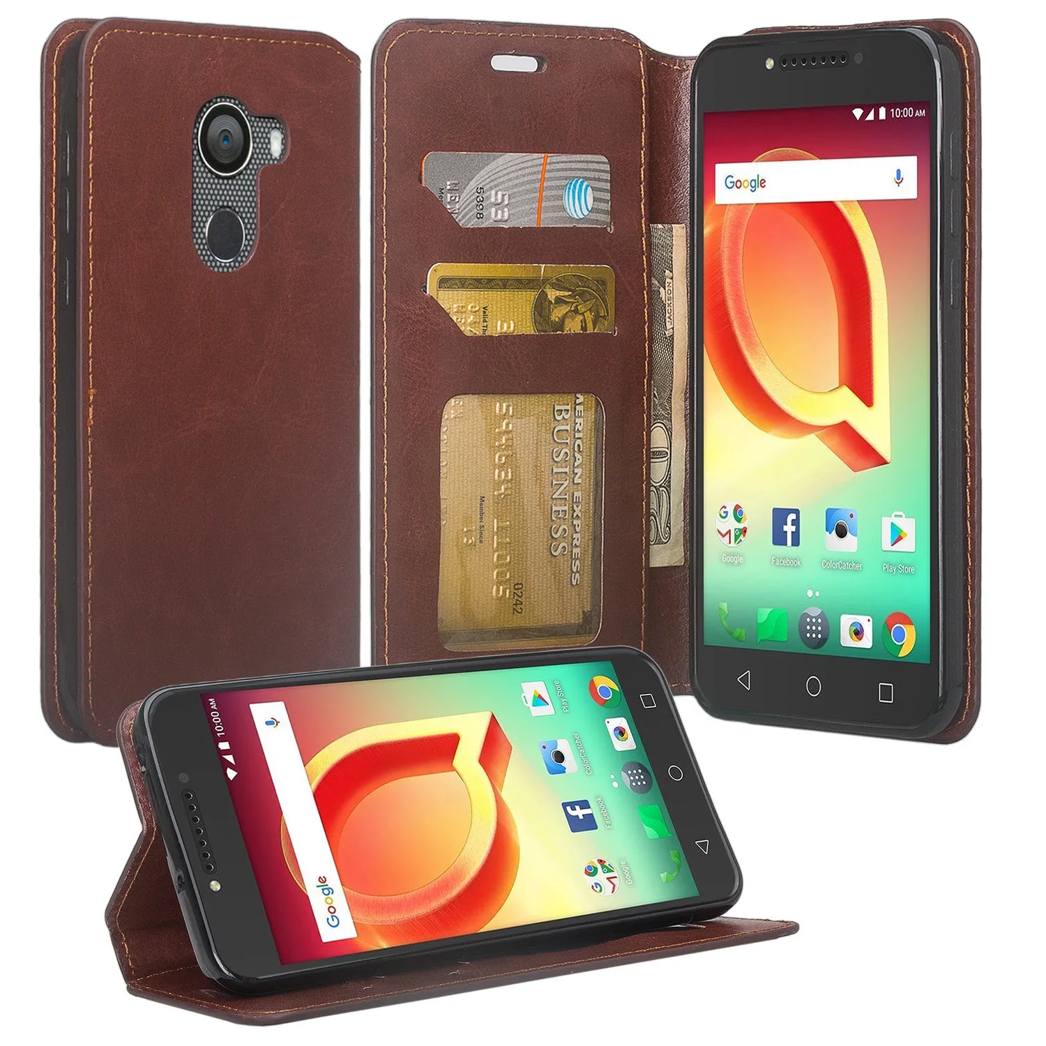 Tmobile REVVL, Alcatel A30 Plus, A30 Fierce, Alcatel Walters Case, Pu Leather Wallet Flip [Kickstand] Cover with ID & Credit Card Slots - Brown