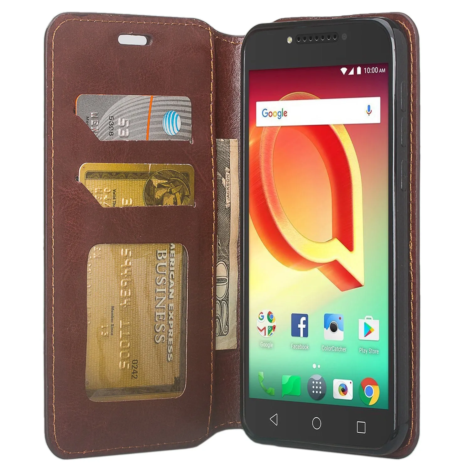 Tmobile REVVL, Alcatel A30 Plus, A30 Fierce, Alcatel Walters Case, Pu Leather Wallet Flip [Kickstand] Cover with ID & Credit Card Slots - Brown