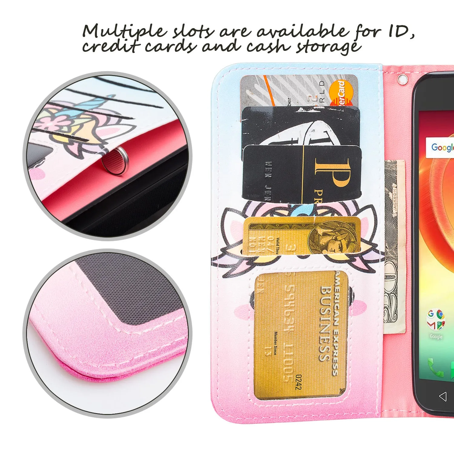 Tmobile REVVL, Alcatel A30 Plus, A30 Fierce, Alcatel Walters Case, Wrist Strap Pu Leather Wallet Flip [Kickstand] Cover with ID & Credit Card Slots - White Unicorn