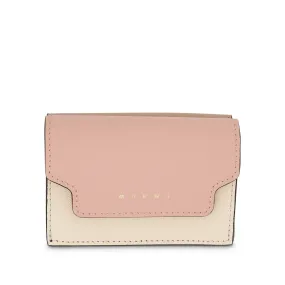 Trifold Saffiano Leather Wallet in Camellia/Talc