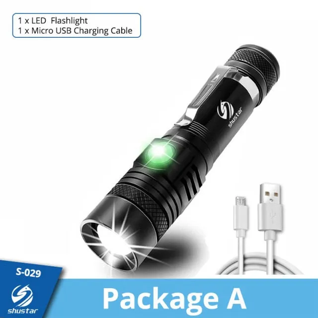 Ultra Bright LED Flashlight With XP-L V6 LED lamp beads Waterproof Torch Zoomable 4 lighting modes Multi-function USB charging