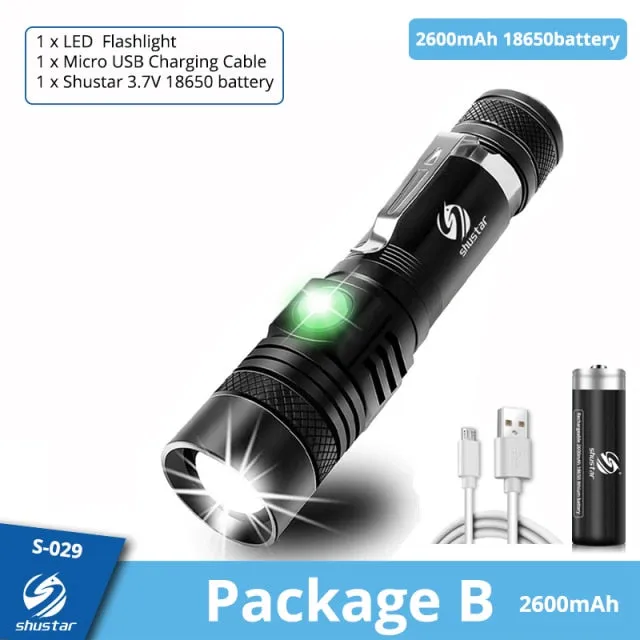 Ultra Bright LED Flashlight With XP-L V6 LED lamp beads Waterproof Torch Zoomable 4 lighting modes Multi-function USB charging