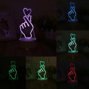 USB Novelty 7 Colors Changing Finger Heart LED Night Light 3D Desk Table Lamp Home Decor