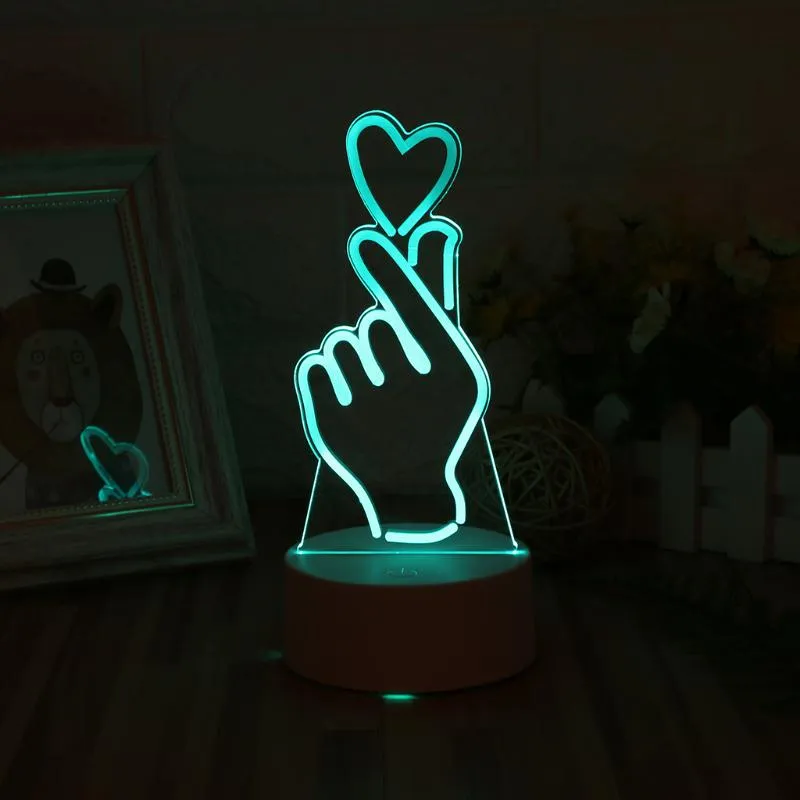 USB Novelty 7 Colors Changing Finger Heart LED Night Light 3D Desk Table Lamp Home Decor